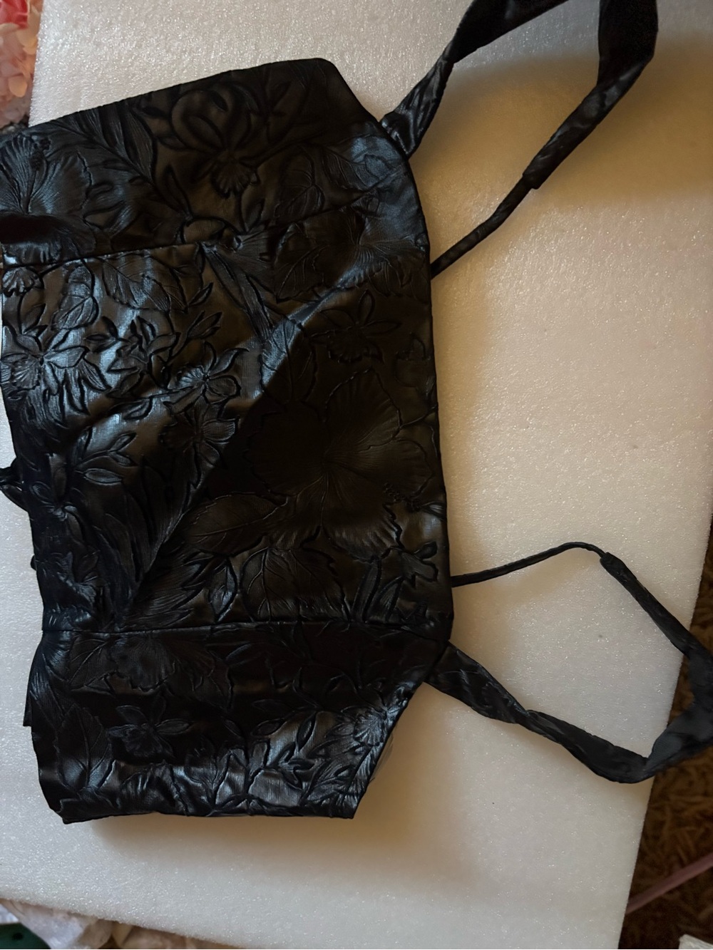 Lulu's Black Floral-Textured Satin Evening Bag
